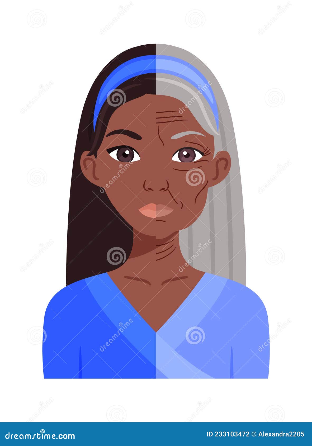 Beautiful Young African Woman and an Elderly Black Lady. Half of Face.  Youth and Old Age. Icon in a Flat Cartoon Color Style Stock Vector -  Illustration of people, sagging: 233103472