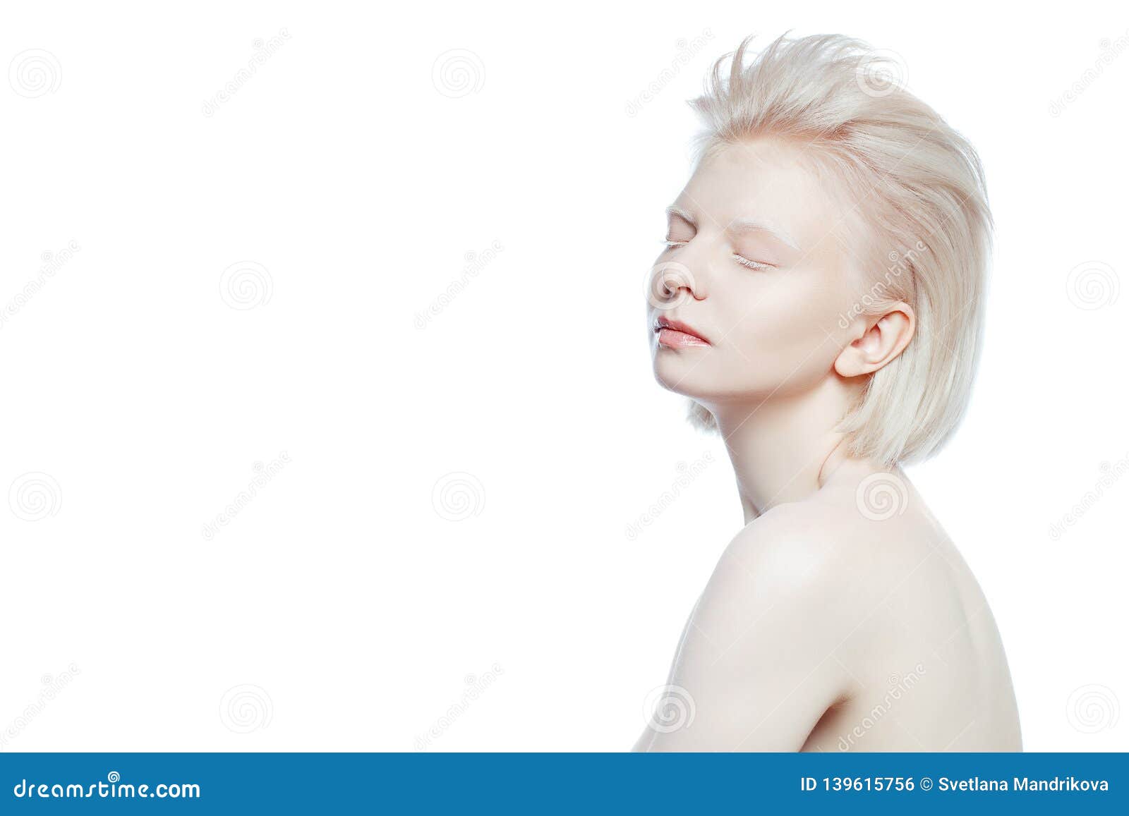 beautiful albino girl on white background