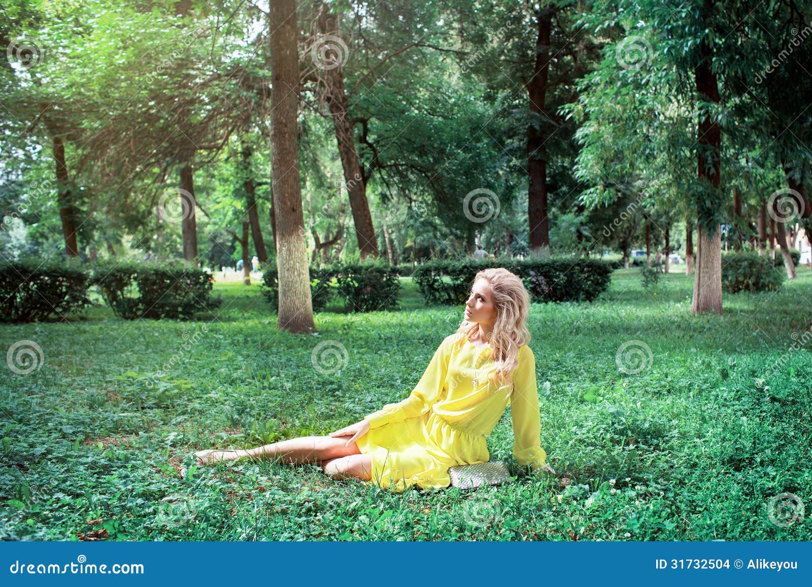 Beautiful Young Blond Woman in a Dress Outdoor Stock Photo - Image of ...