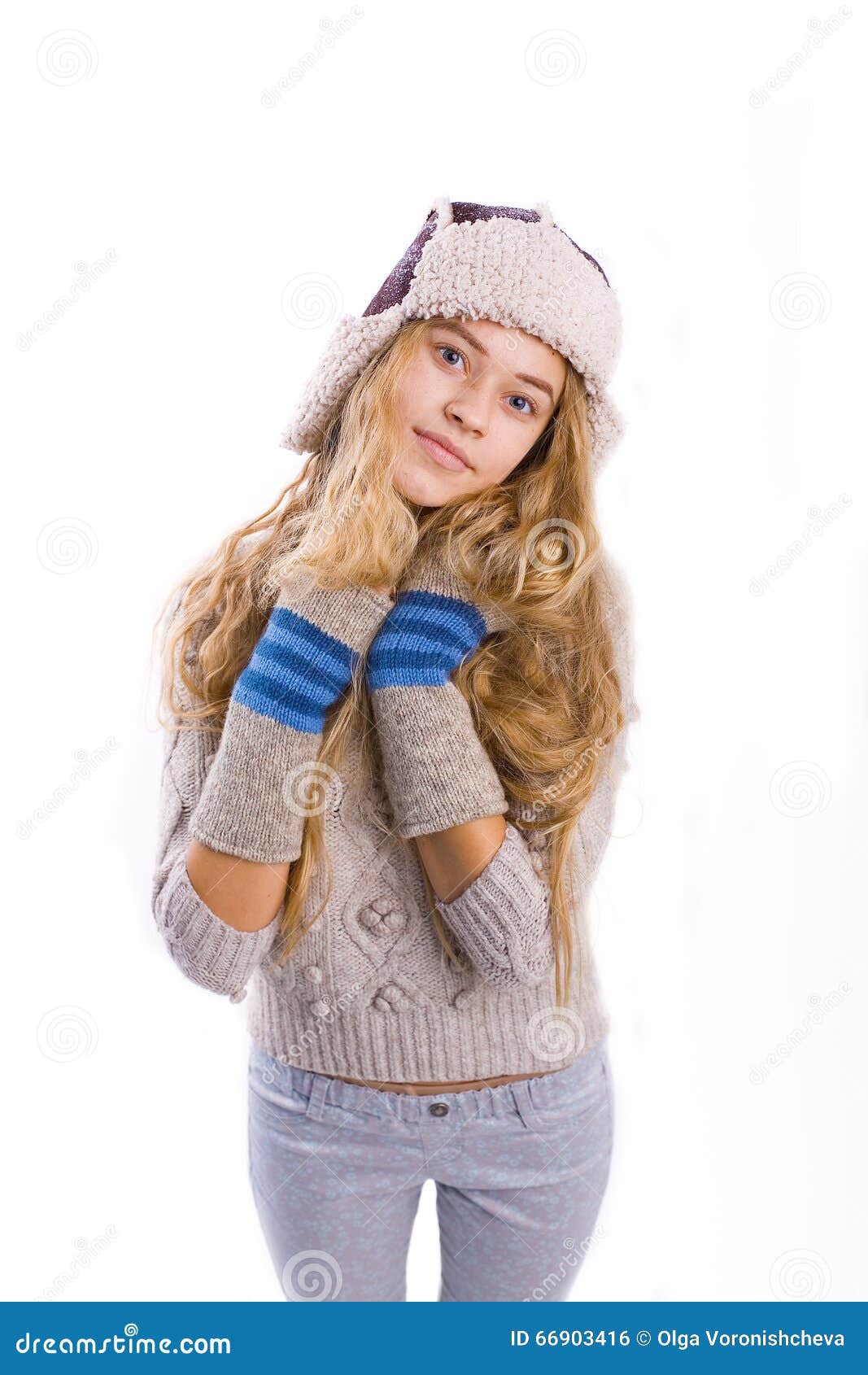 Beautiful Young Blond Woman in a Hat on a White Background Stock Photo ...
