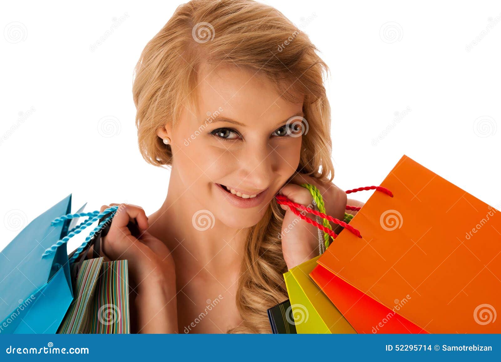 Beautiful Young Blonde Caucasian Woman Holding Vibrant Shopping Stock ...