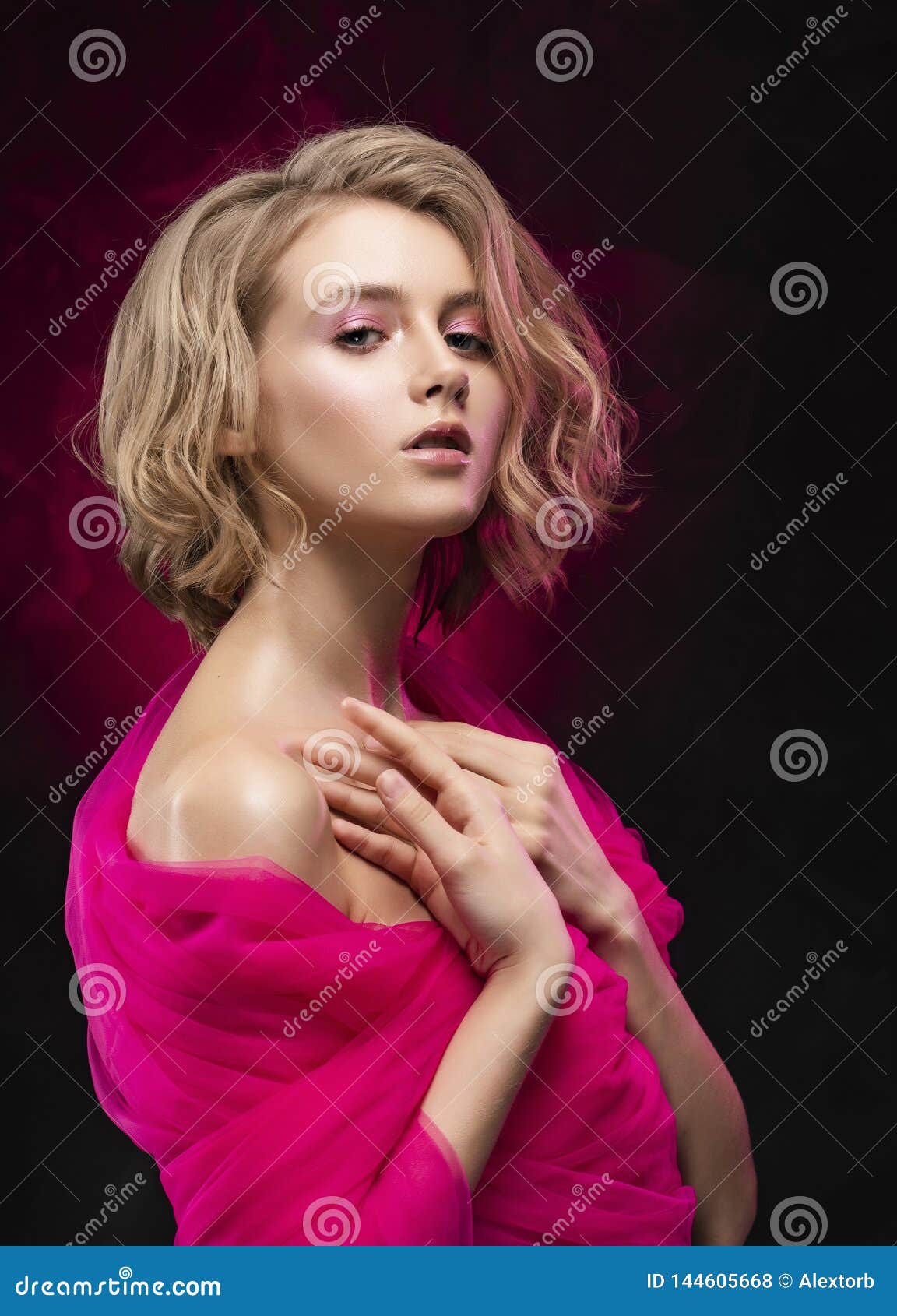Beautiful Young Blonde Girl with Naked Oily Shoulders and Curly Hair, Wrapped in a Pink Veil Posing on a Pink Gradient Background Stock Photo - Image of body, fashion: 144605668 Beautiful Young Blonde Girl with Naked Oily Shoulders and Curly Hair, Wrapped in a Pink Veil Posing on a Pink Gradient Background Stock Photo - Image of body, fashion: 144605668