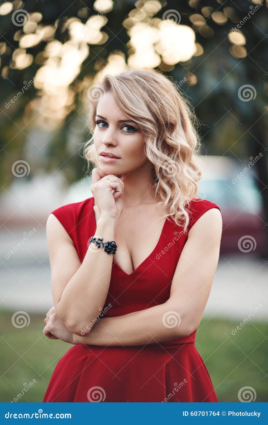 Beautiful Young Blonde Model in a Red Dress Posing Stock Photo - Image ...