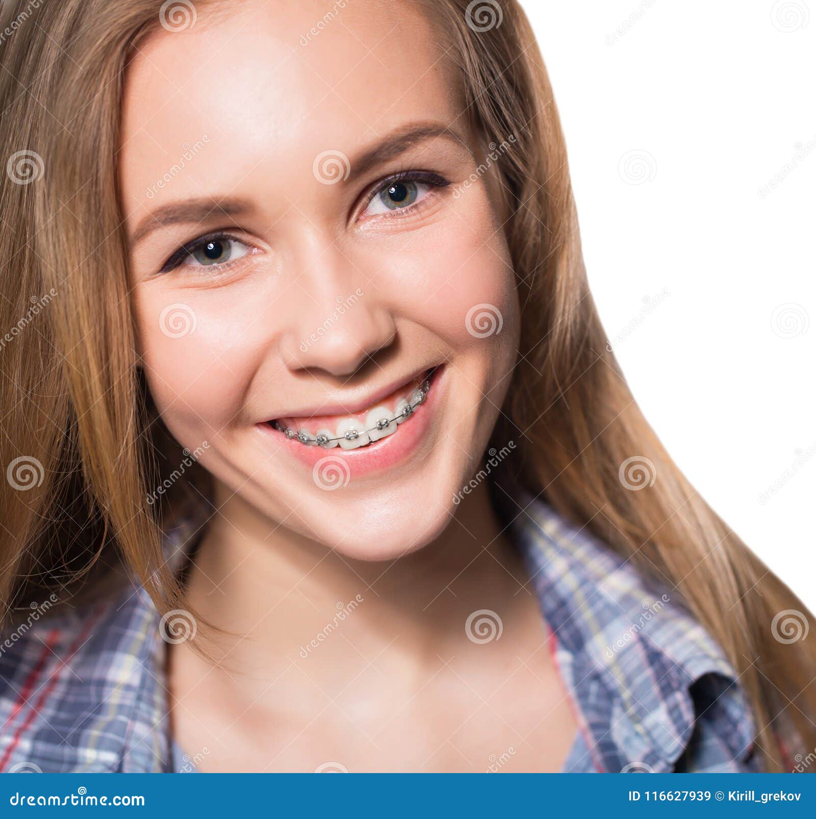 Portrait of Teen Girl Showing Dental Braces. Stock Image - Image of ...
