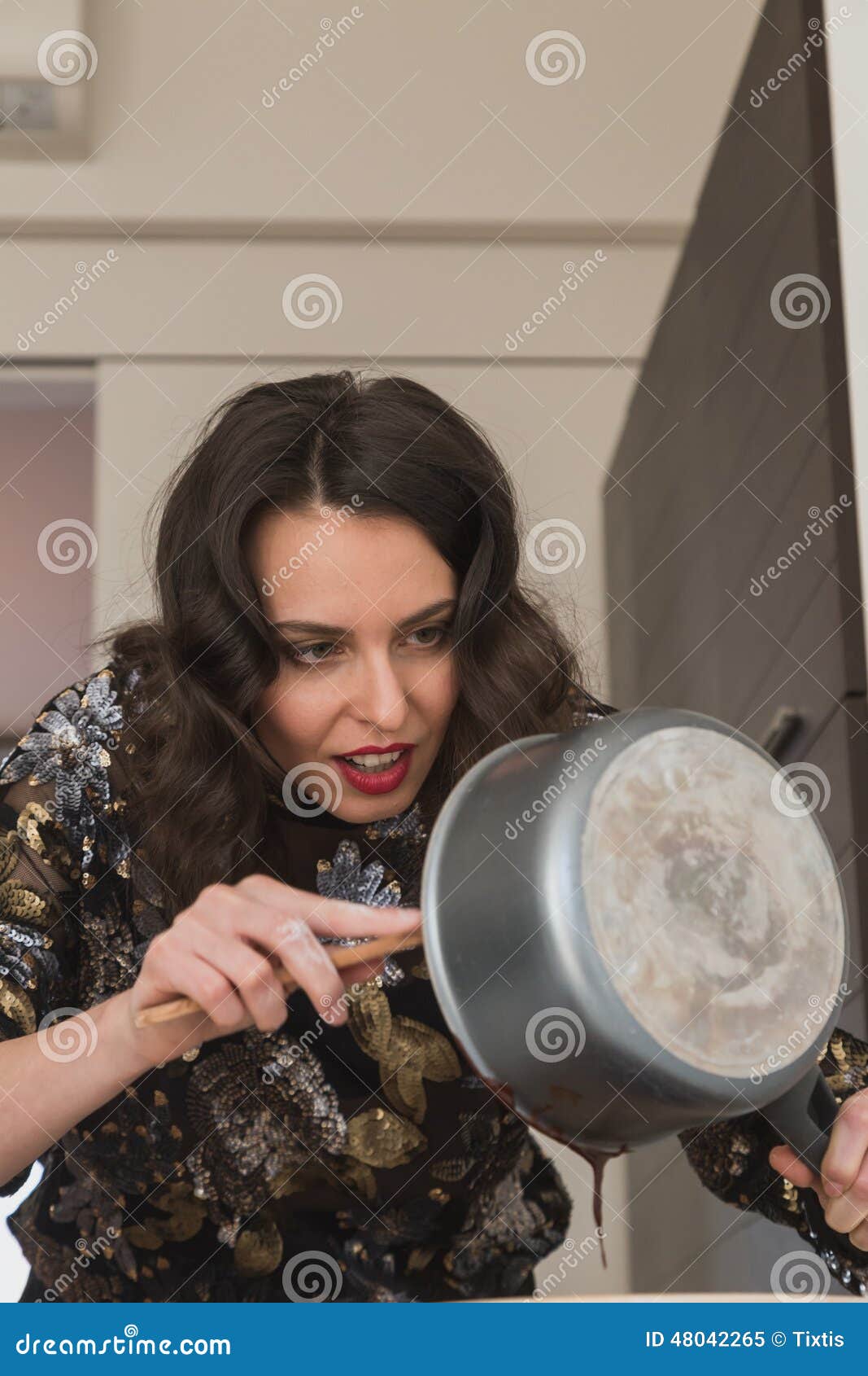 Beautiful Young Cooking in the Kitchen Stock Image Image of