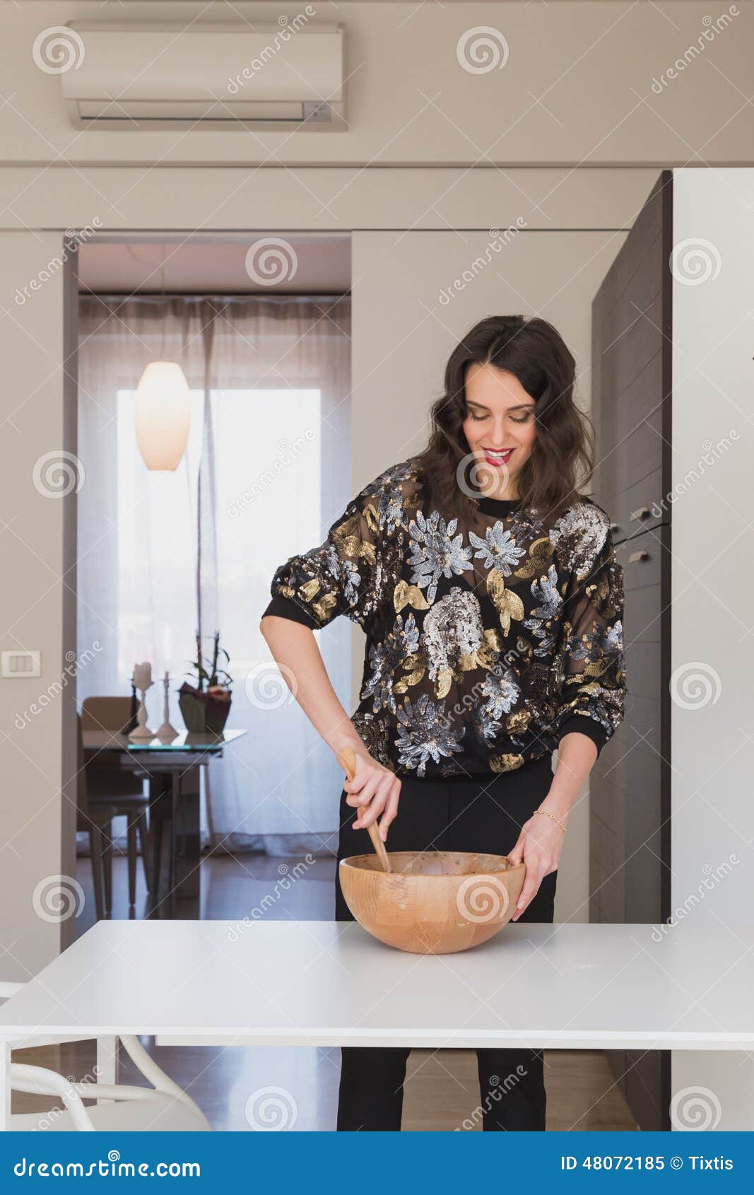 Beautiful Young Cooking in the Kitchen Stock Image Image of
