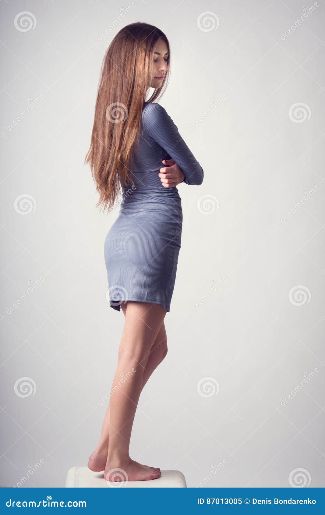 Beautiful Young Brunette Girl with Long Hair in Casual Clothes Stock Image 