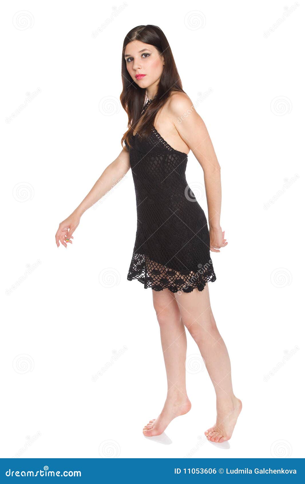 Beautiful Young Brunette in a Short Black Dress Stock Photo - Image of ...