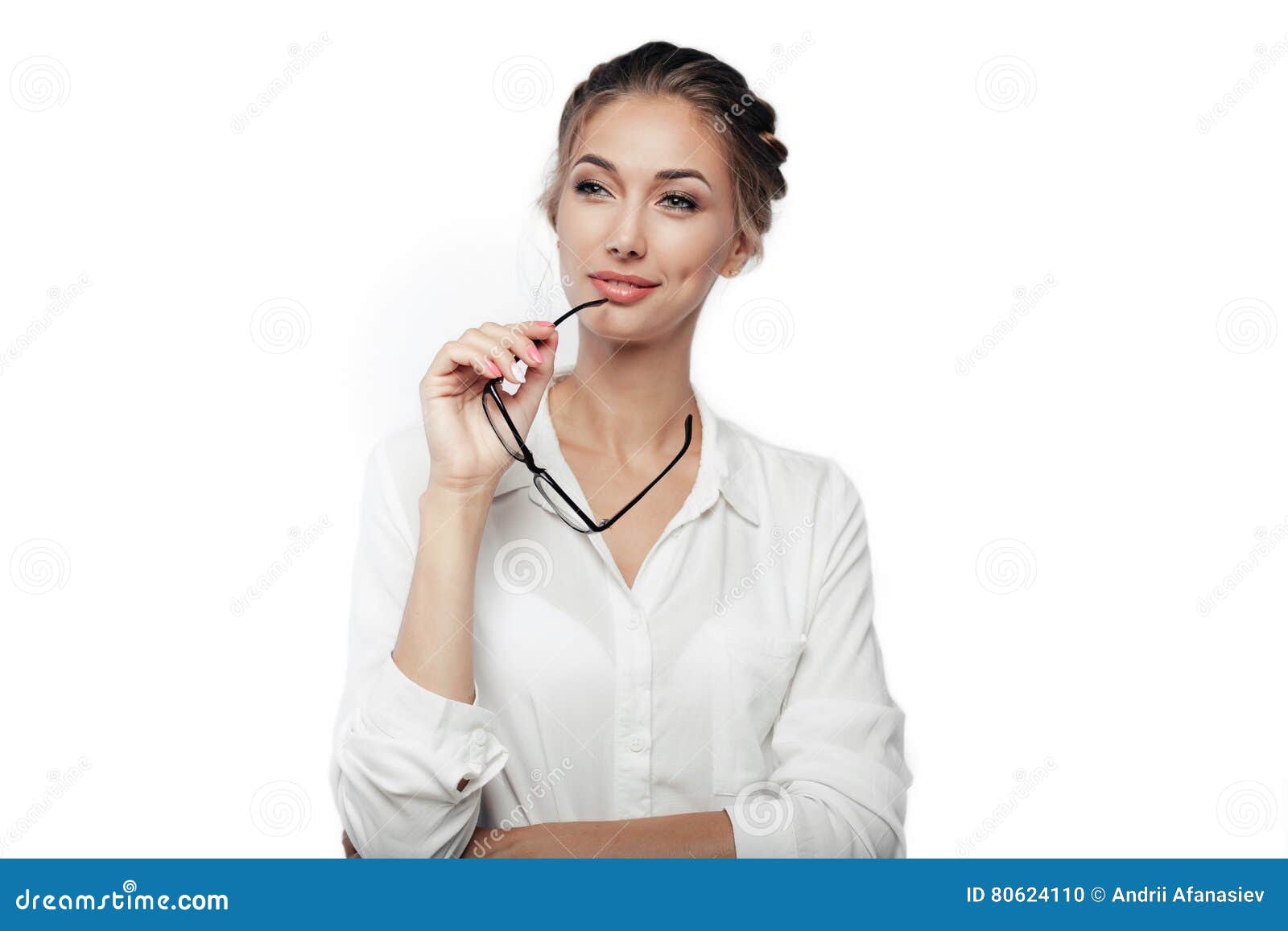 beautiful young buisness woman in studio white background