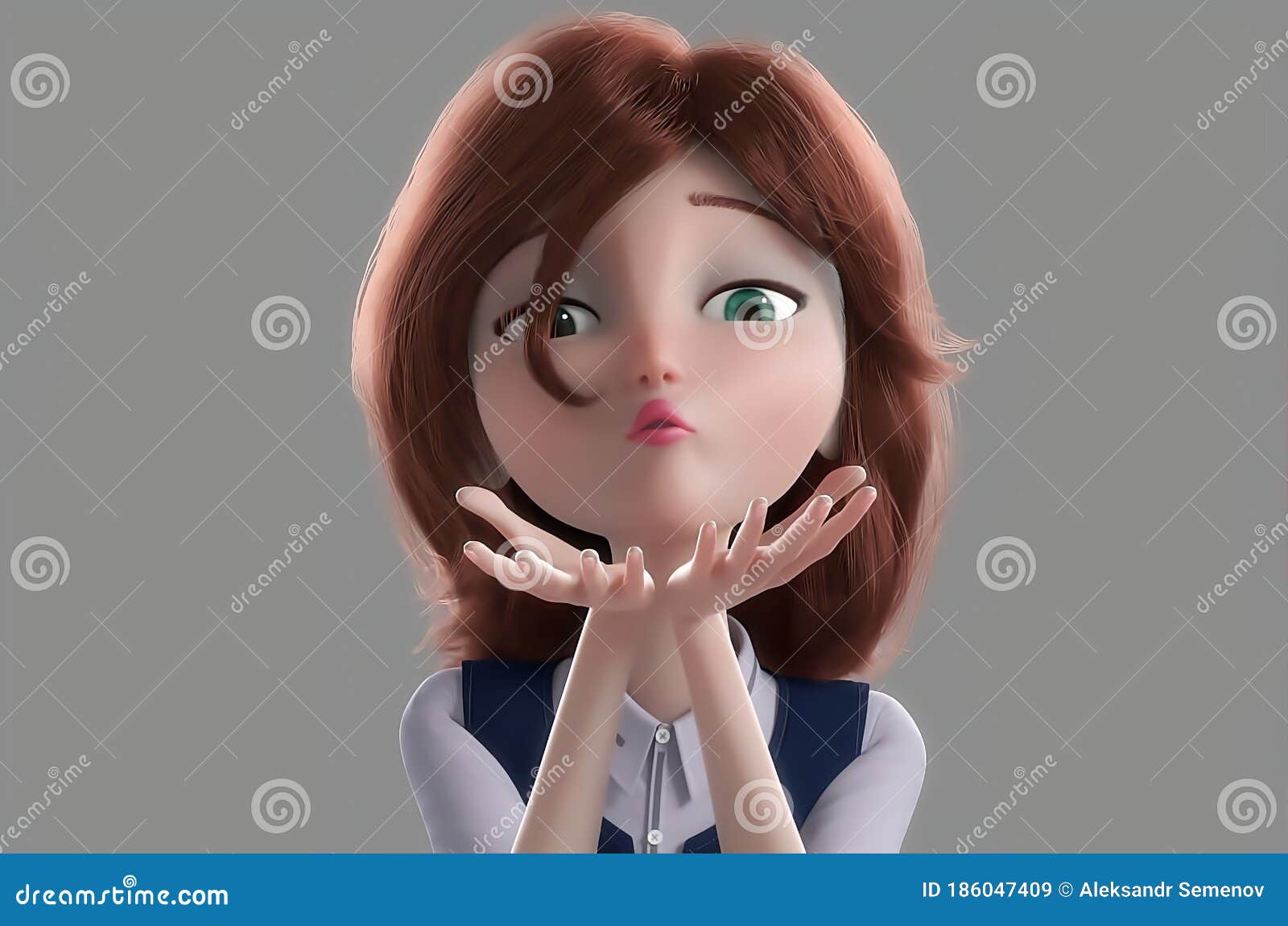 Beautiful Young Cartoon 3d Woman with Green Eyes Sends You a Kiss 0090  Stock Illustration - Illustration of attractive, glamour: 186047409