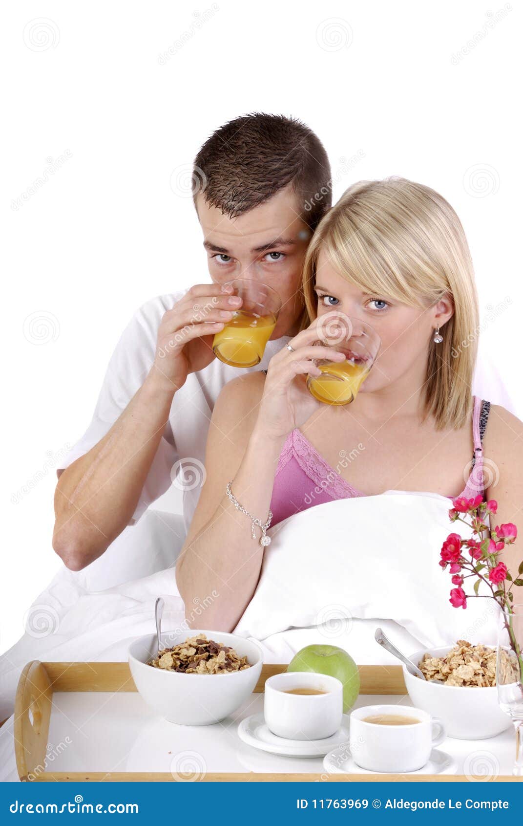 Beautiful Young Couple Having Breakfast in Bed Stock Image Image of home, morning 11763969