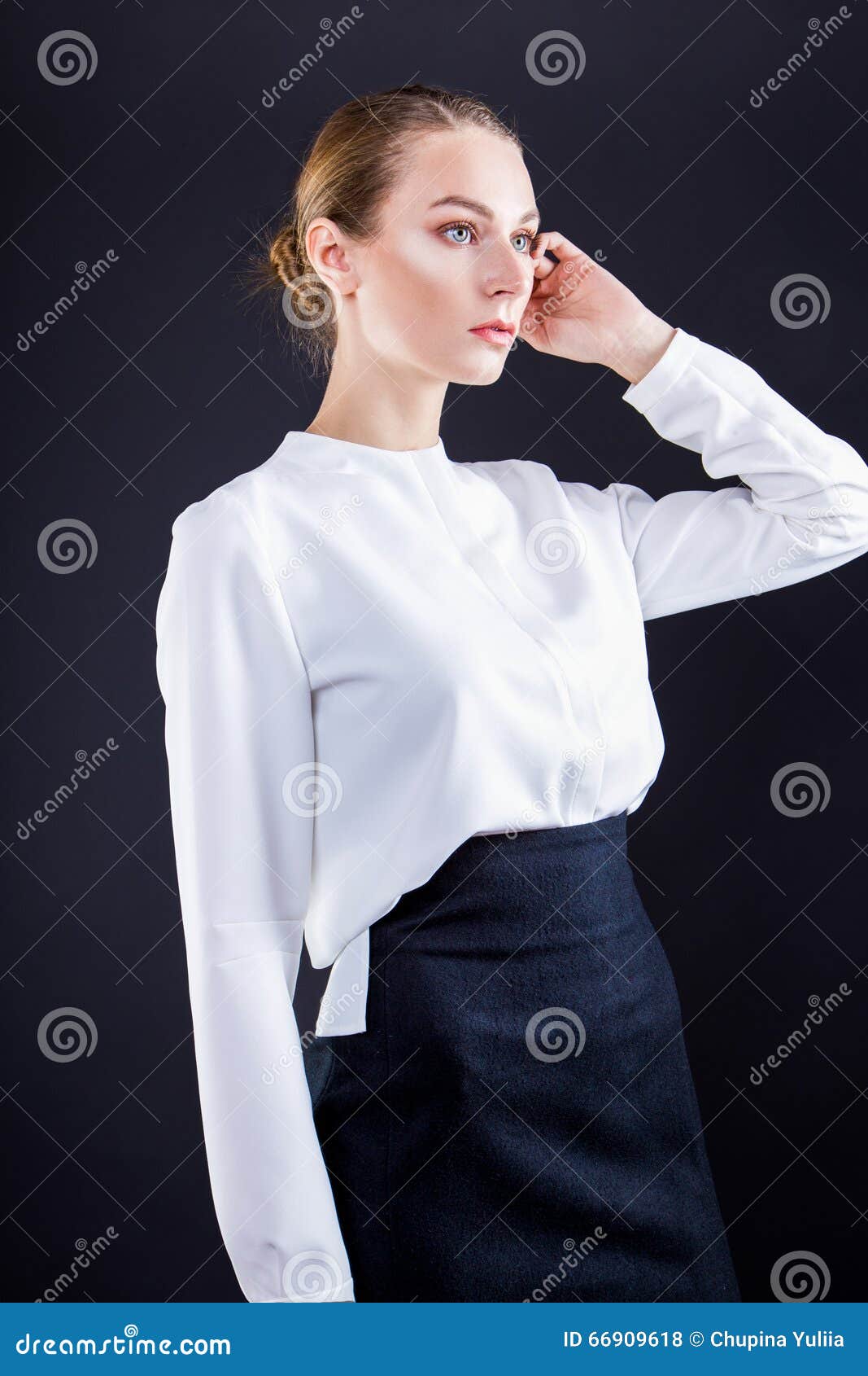 Beautiful Young Fashion Business Woman On Black Background Stock Photo ...