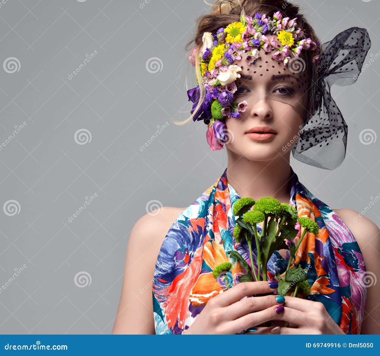 Beautiful Young Fashion Woman Portrait with Delicate Flowers Stock ...