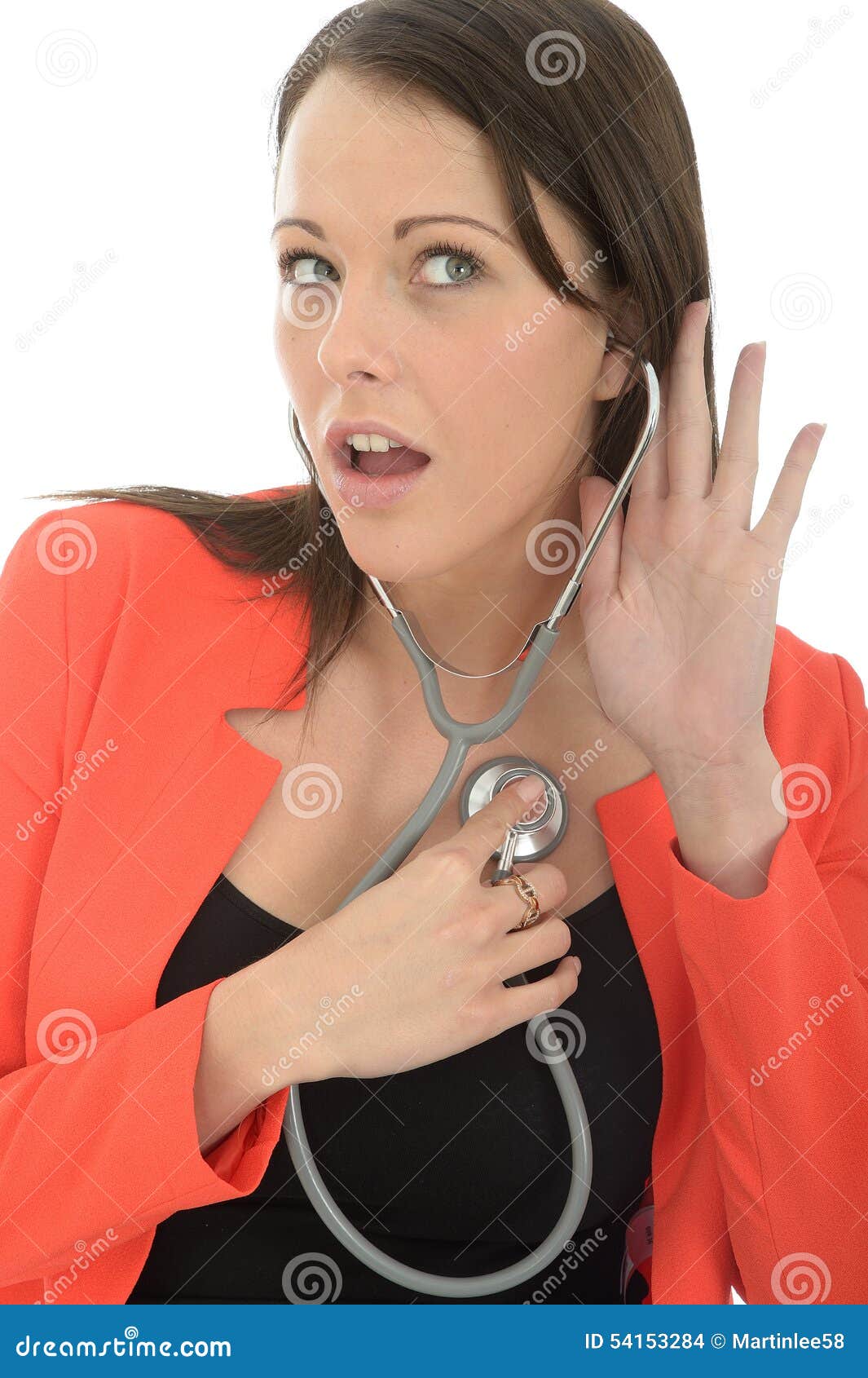 Beautiful Young Female Doctor With Stethoscope Listening To Heartbeat Stock Photo Image Of Clinician Care