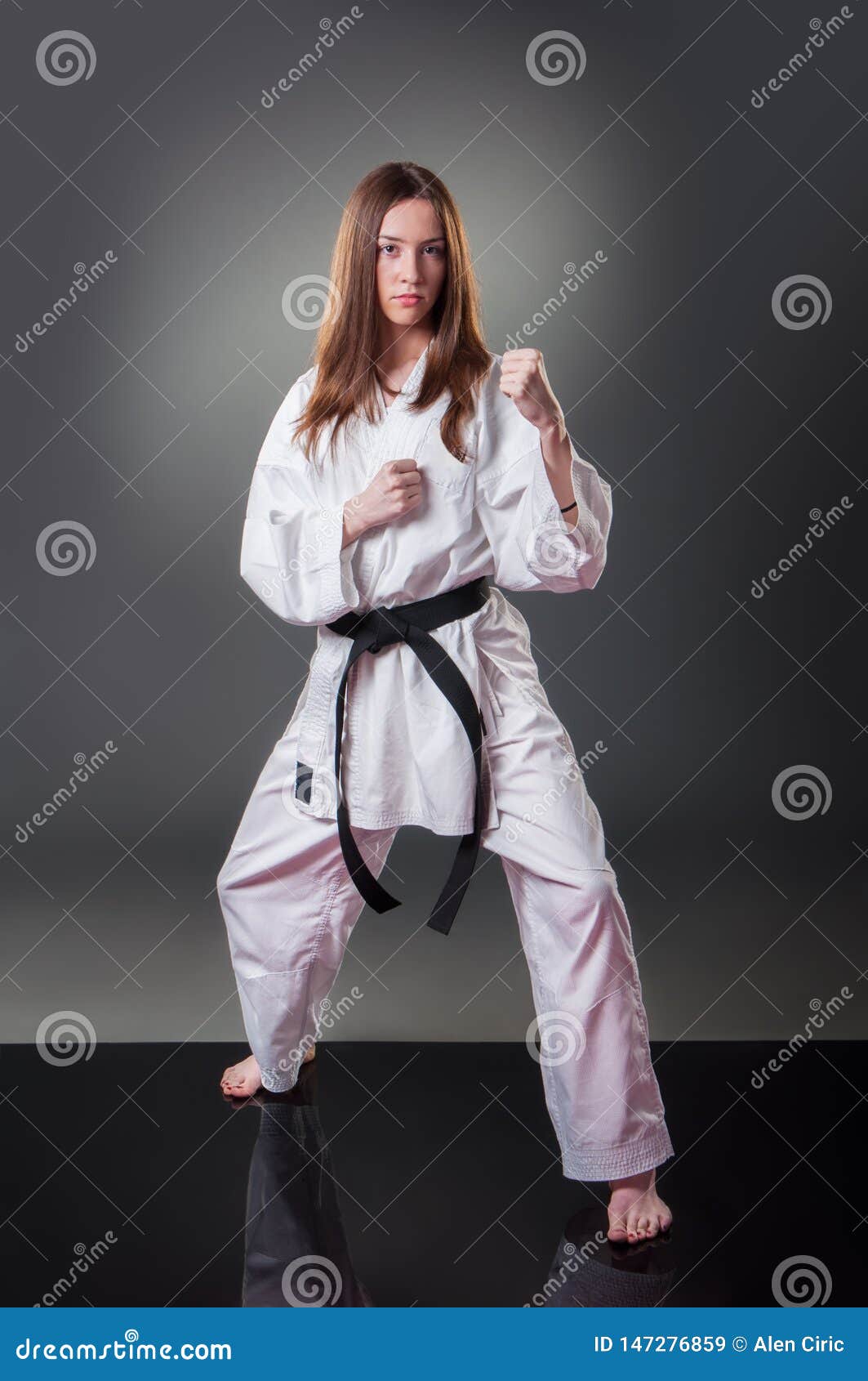 Beautiful Young Female Karate Player Posing on the Gray Background Stock Image Image of