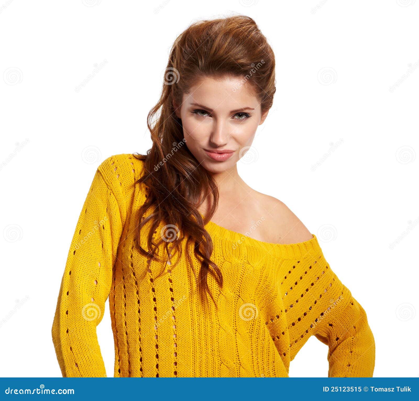 Beautiful Young Female Model Posing Against White Stock Image - Image ...