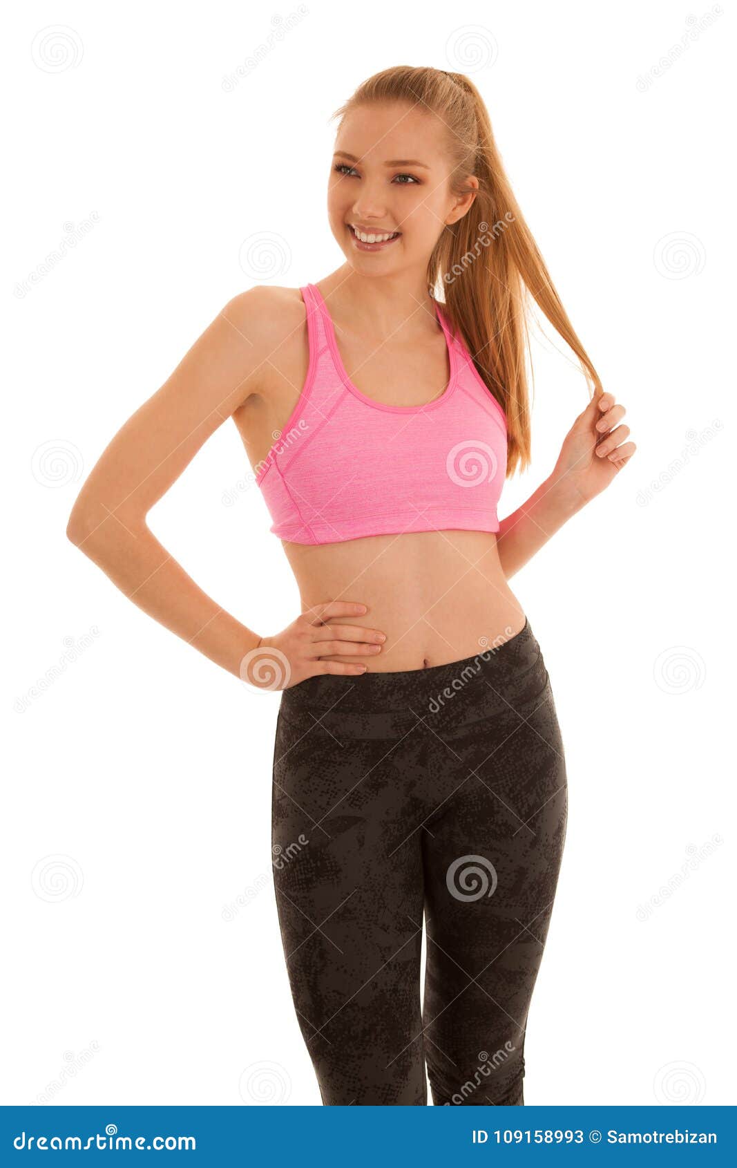 Beautiful Young Fit Woman With Great Shape Isolated Over White B Stock ...