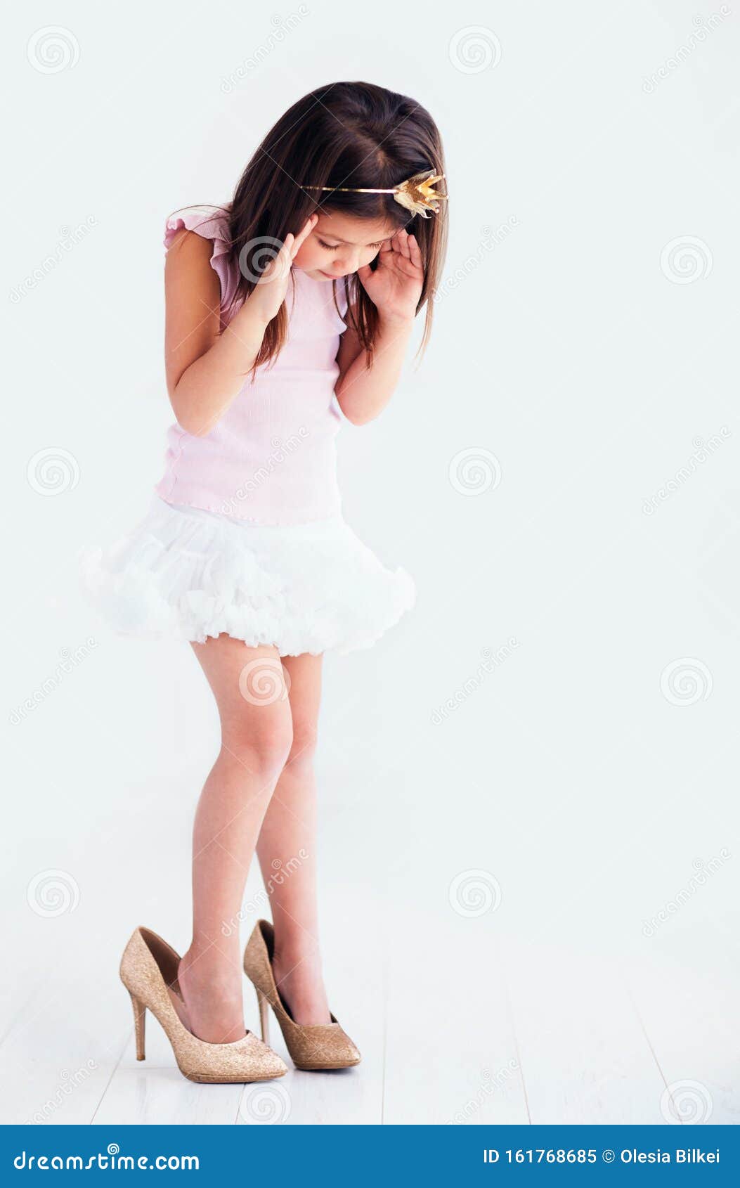Beautiful Young Girl Kid Trying The High Heel Shoes On Stock Image Image Of Cloth Person