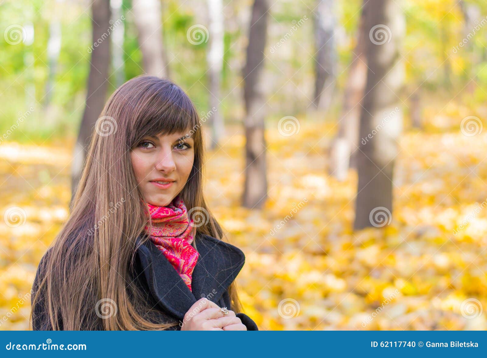 Beautiful Young Girl with Long Hair in Autumn Park with Multi-colored ...