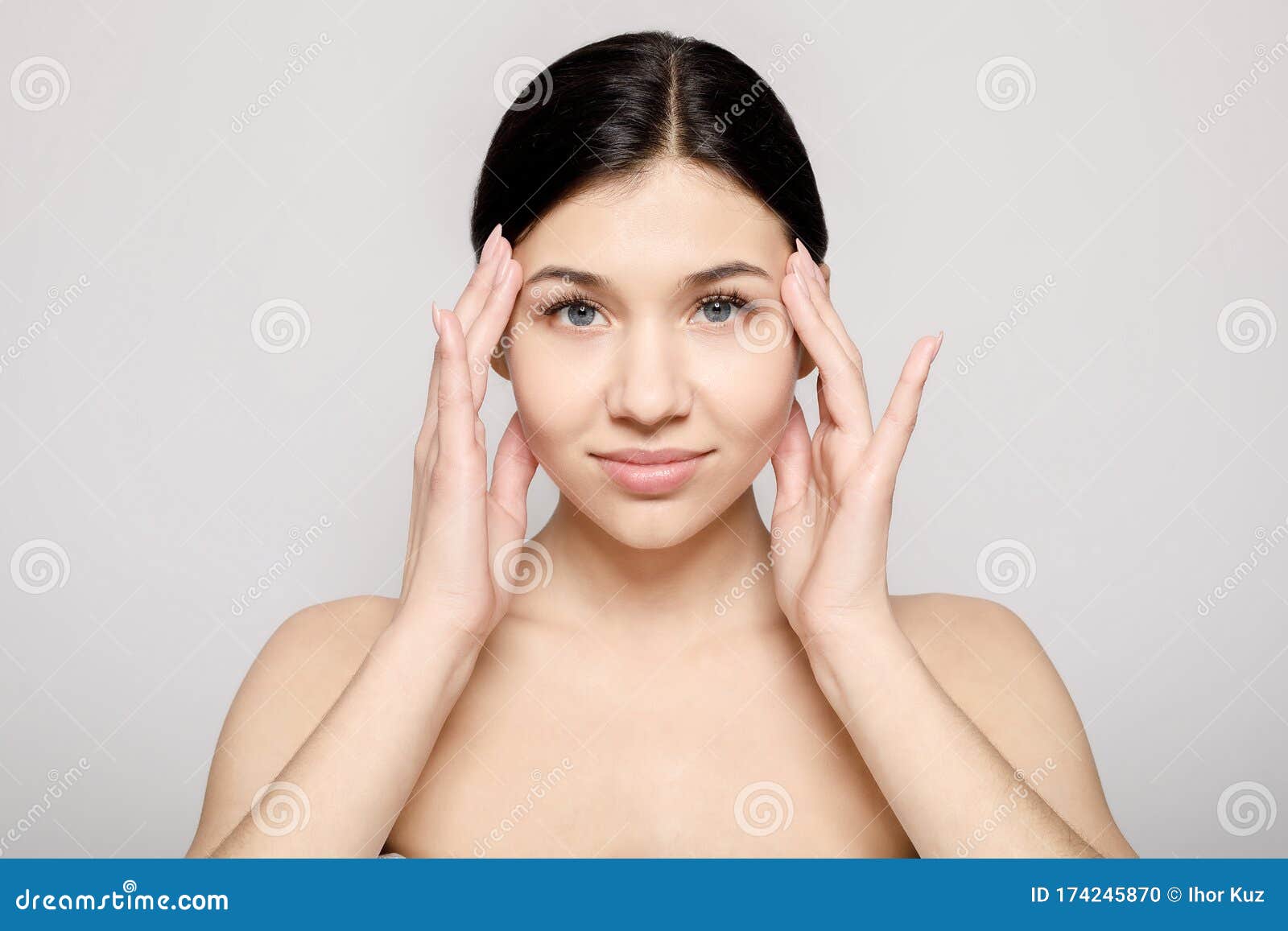 Beautiful Girl With Naked Shoulders Touching Her Temples Stock Photo Image Of Female Fresh