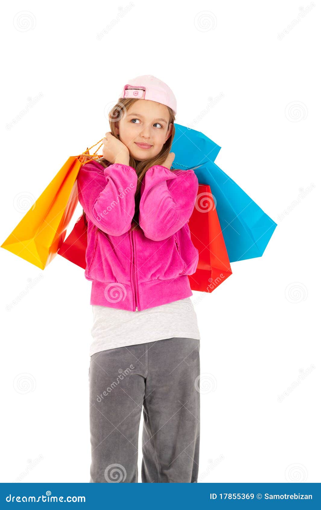 Beautiful Young Girl in Pink Jacket Stock Image Image of bags