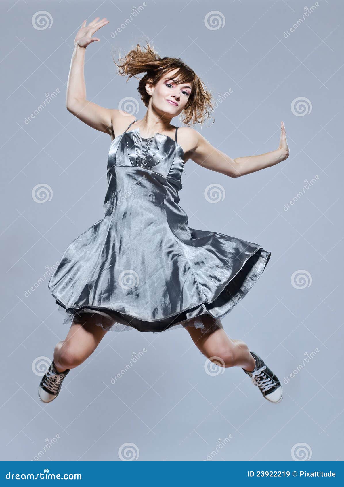 Beautiful Young Girl With Prom Dress Jumping Happy Royalty 