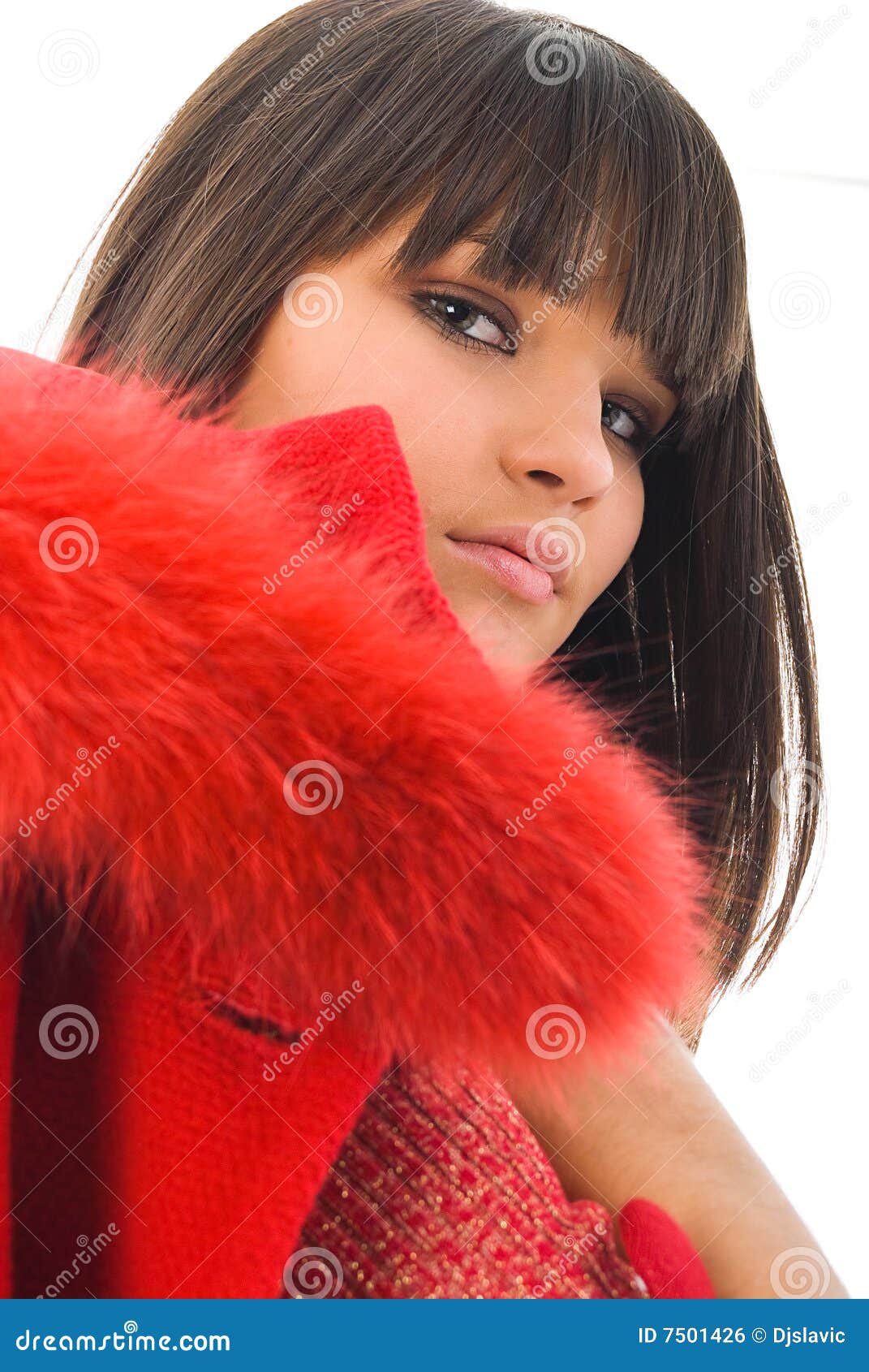 Beautiful Young Girl with Red Coat Stock Photo Image of happy