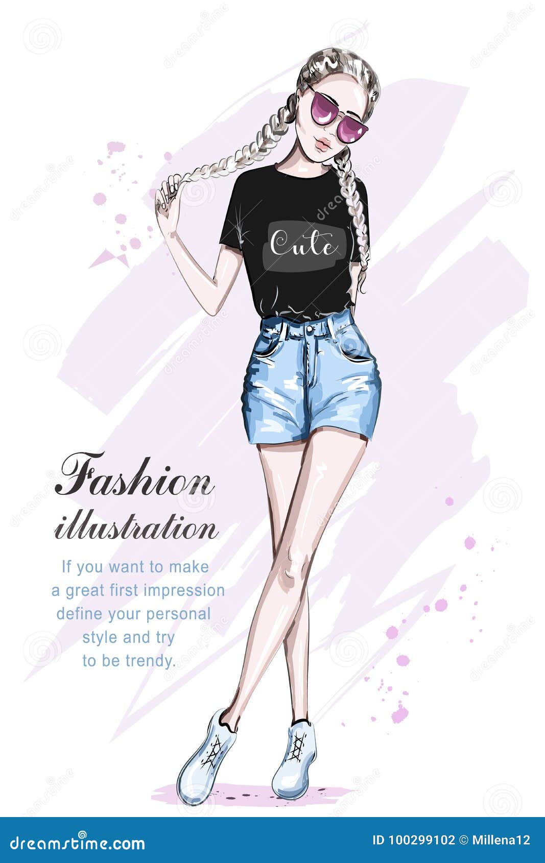 Beautiful Young Girl In Stylish Crop Top Hand Drawn Fashion Woman With Creative Braid Hairstyle Cute Girl In Fashion Clothes Stock Vector Illustration Of Attractive Glamour