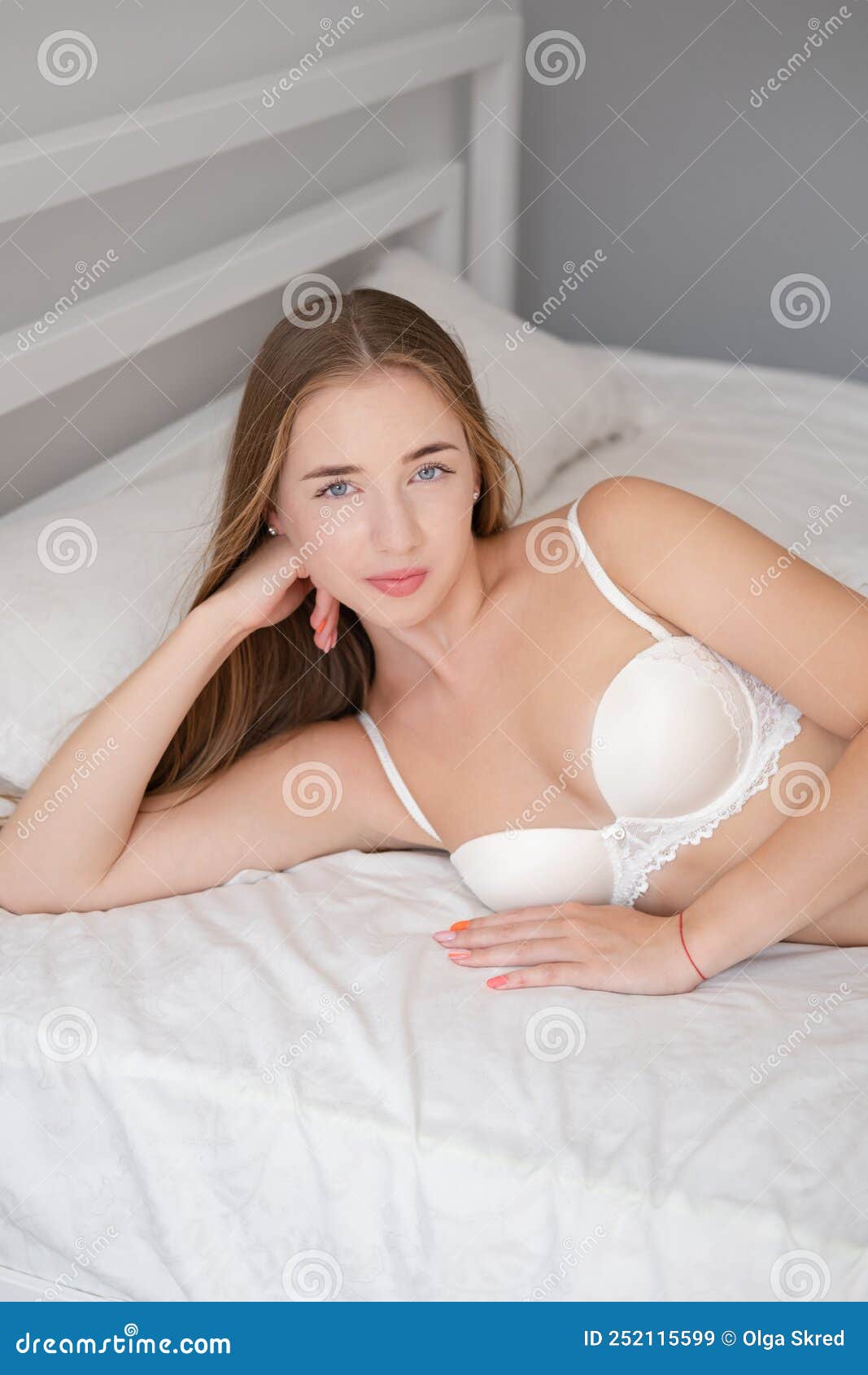 Woman White Bra Lying Soft Bed Stock Photos - Free & Royalty-Free Stock  Photos from Dreamstime