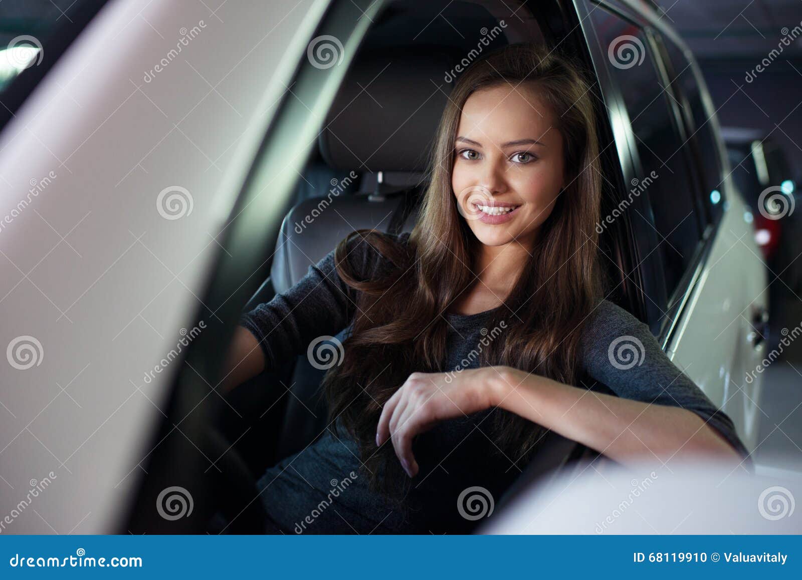 Beautiful Young Happy Woman In Car. Stock Photo  Image: 68119910