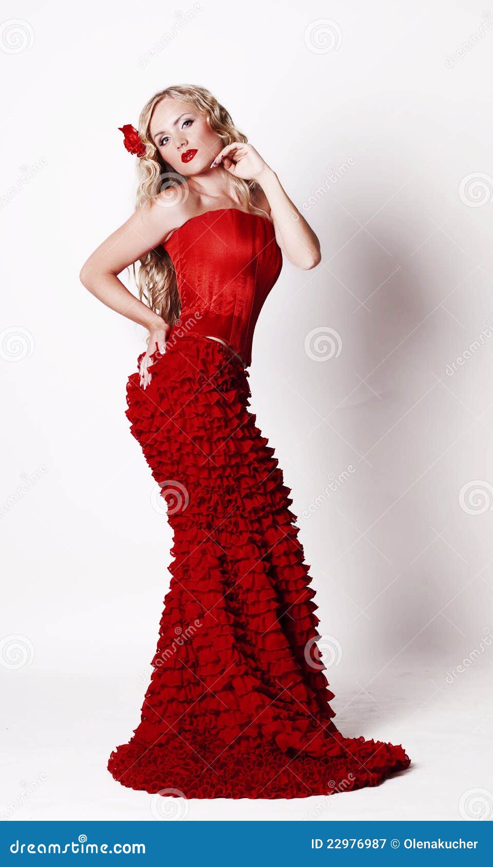 Beautiful Young Lady Wearing Red Rose Dress Stock Image 