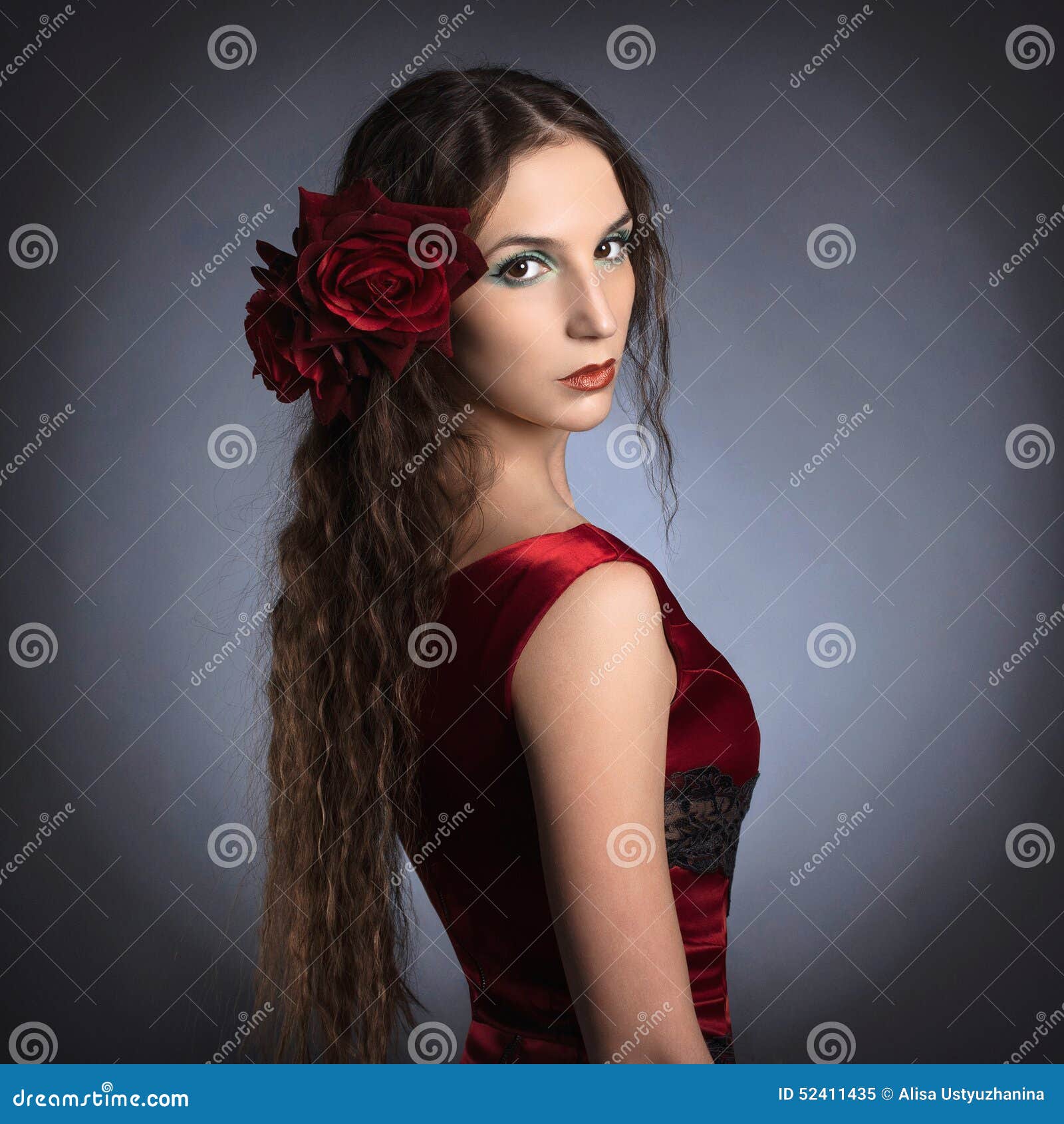 Beads and red roses on the messy curls and braids  FashionShala