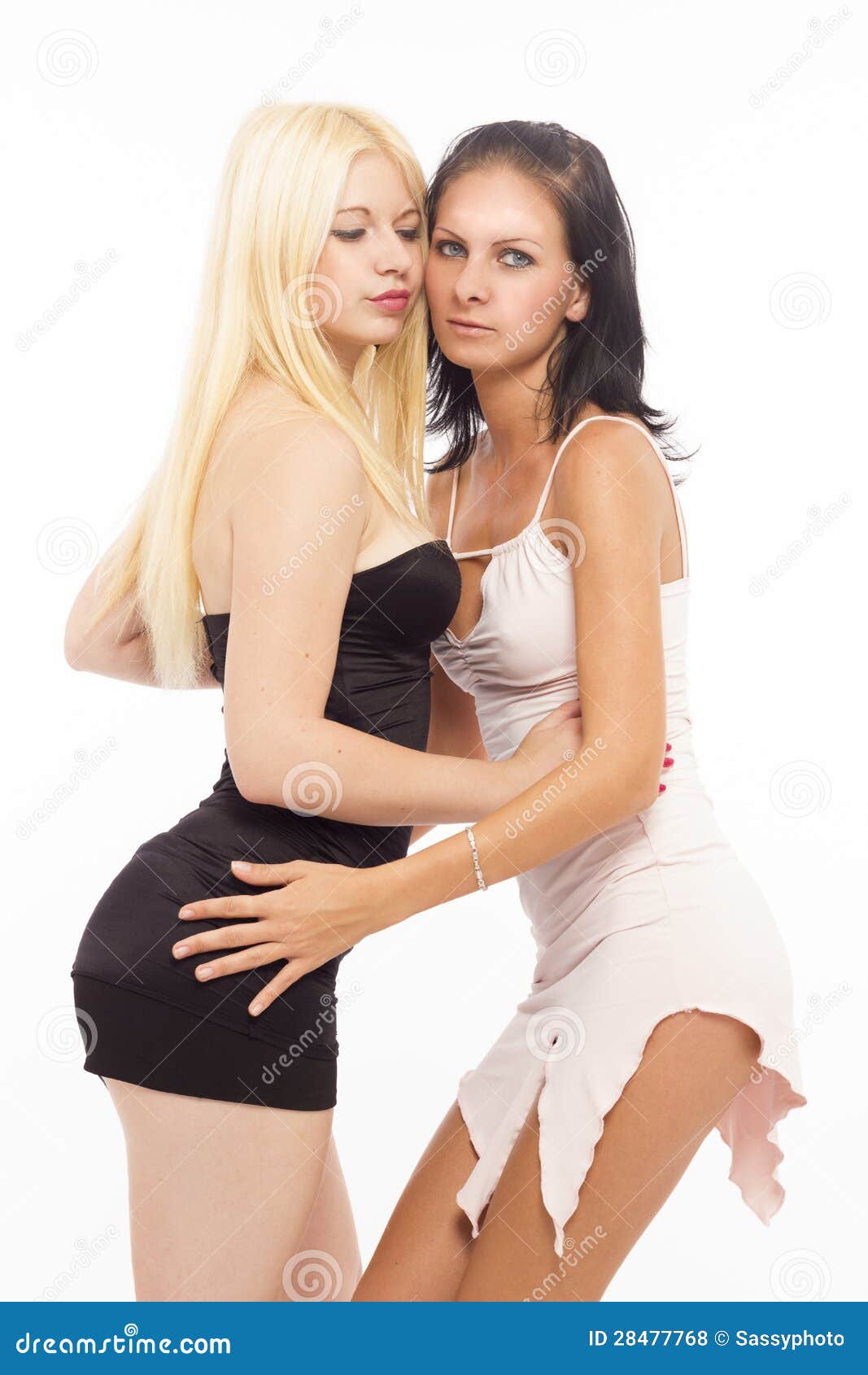 Beautiful Young Lesbian Couple On White Isolated