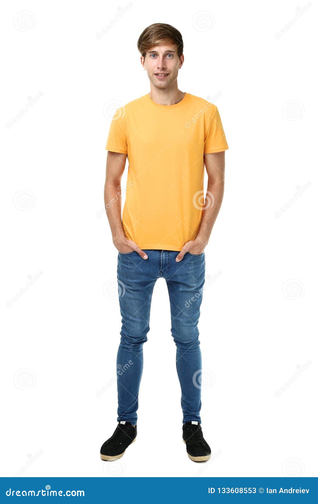 Young Man in Yellow T-shirt Stock Image - Image of color, happiness ...