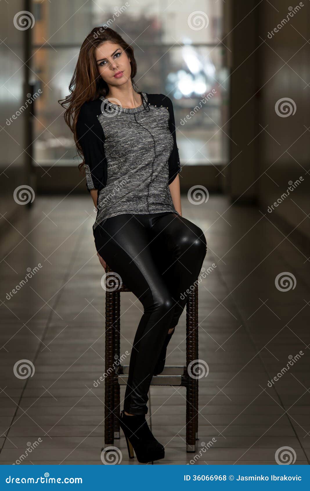 Beautiful Young Model Sitting on the Stool Stock Photo - Image of head ...