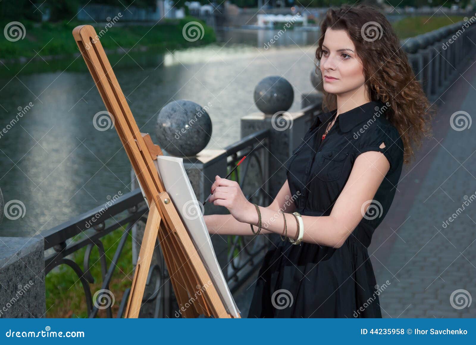 Beautiful Young Painter Draws a Picture Stock Photo Image of paint