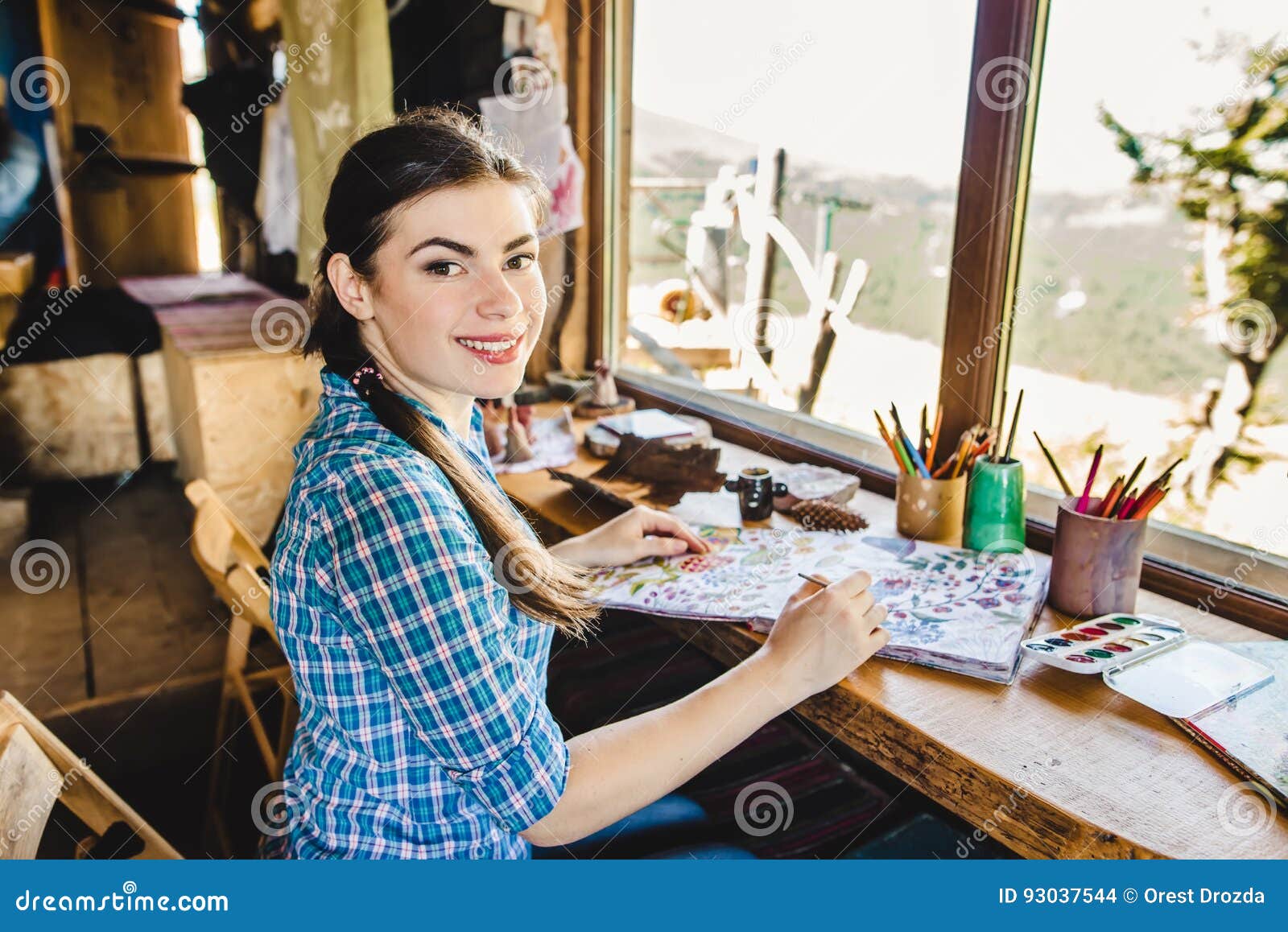 Beautiful Young Painter in Her Studio Stock Photo Image of holding