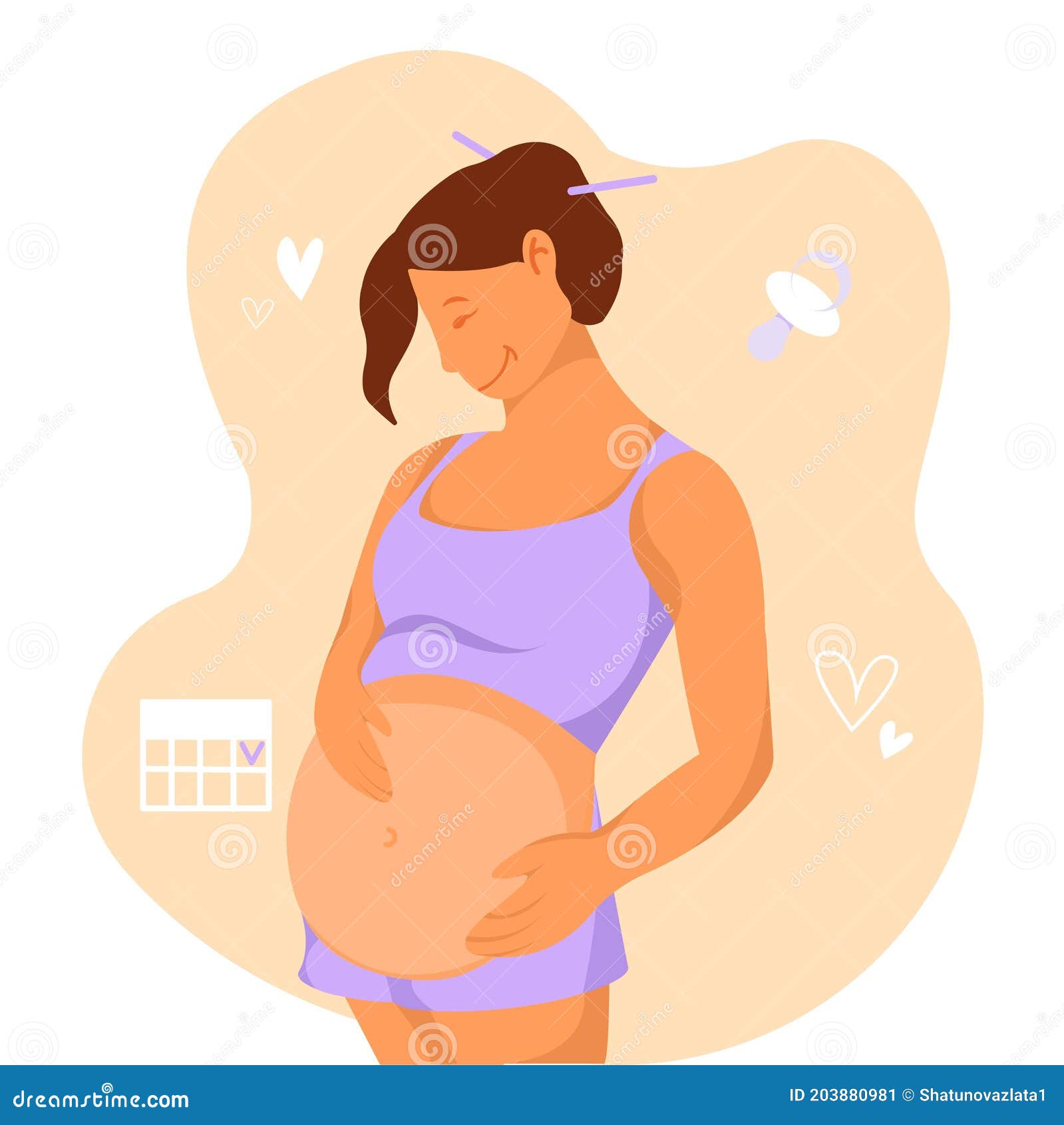 Beautiful Young Pregnant Woman with Big Belly Flat Design Illustration.  Minimalistic Design, Flat Cartoon Vector Illustration Stock Vector -  Illustration of awaiting, design: 203880981