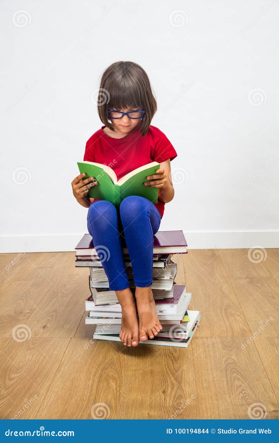 Beautiful Young Schoolgirl With Eyeglasses Reading For Culture Power 