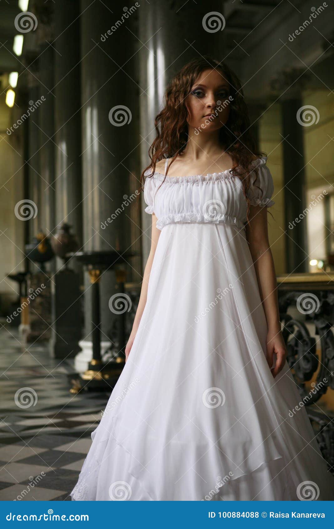 Beautiful Young Victorian Lady in White Dress Stock Photo - Image of ...