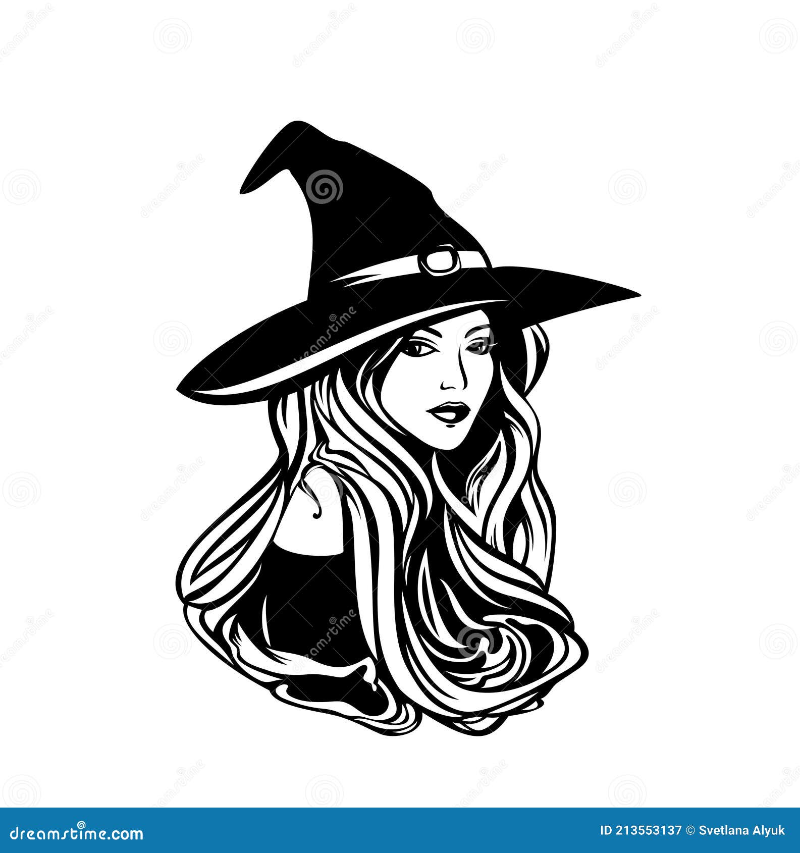 Beautiful Young Witch Lady Wearing Traditional Cone Hat Black Vector ...