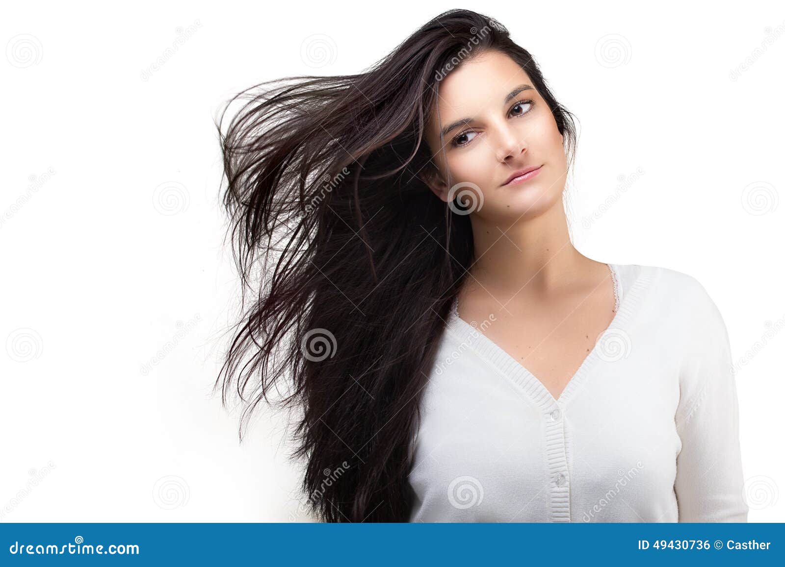 Beautiful Young Woman with Air Blown Hair. Healthy Long Hair Stock Photo -  Image of isolated, model: 49430736