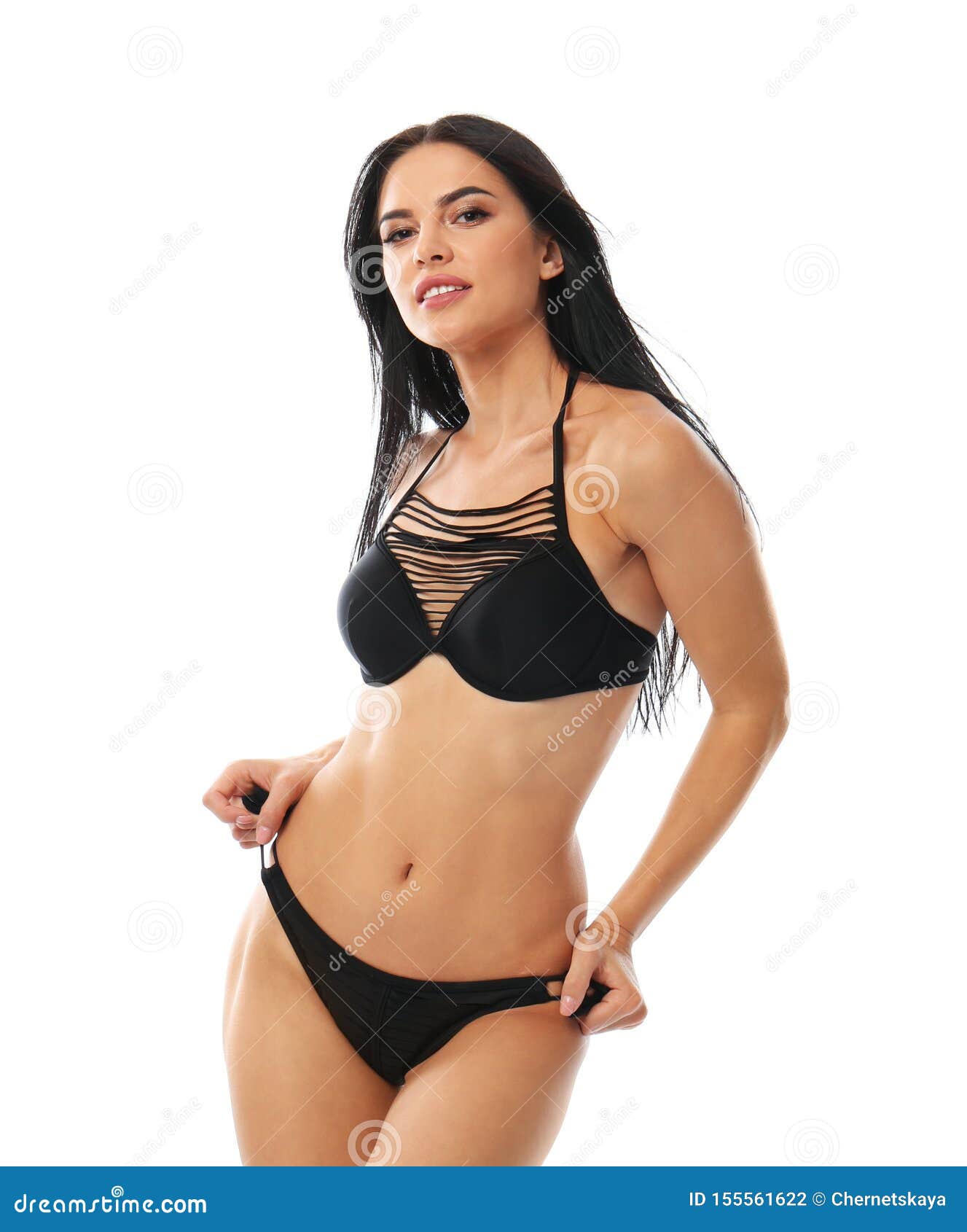 Slim Girl, Small Breasts Teenage Girl In Black Swimsuit Stock Photo,  Picture and Royalty Free Image. Image 162453743.