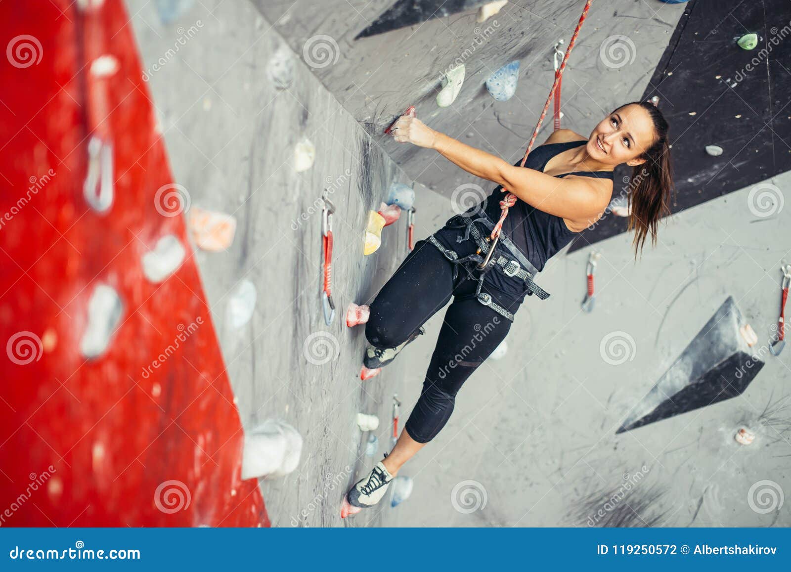 Sporty Woman in Boulder Climbing Hall Stock Photo - Image of energetic,  adventure: 119250572