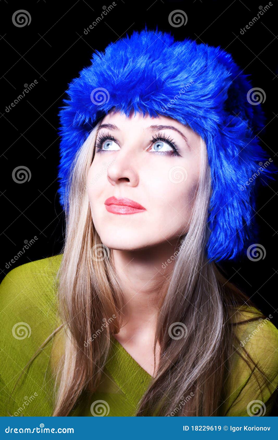 Beautiful Young Woman in Blue Winter Hat Stock Image - Image of head ...