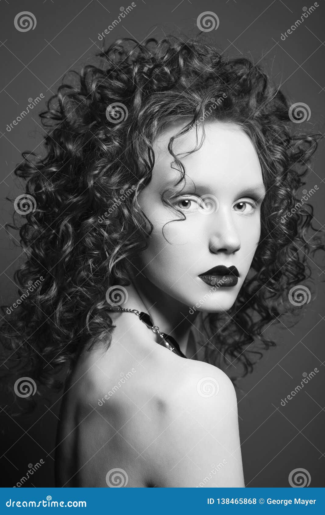 1067px x 1689px - Beautiful Nude Woman with Curly-hair and Black Lips Stock Photo - Image of  eyes, dark: 138465868