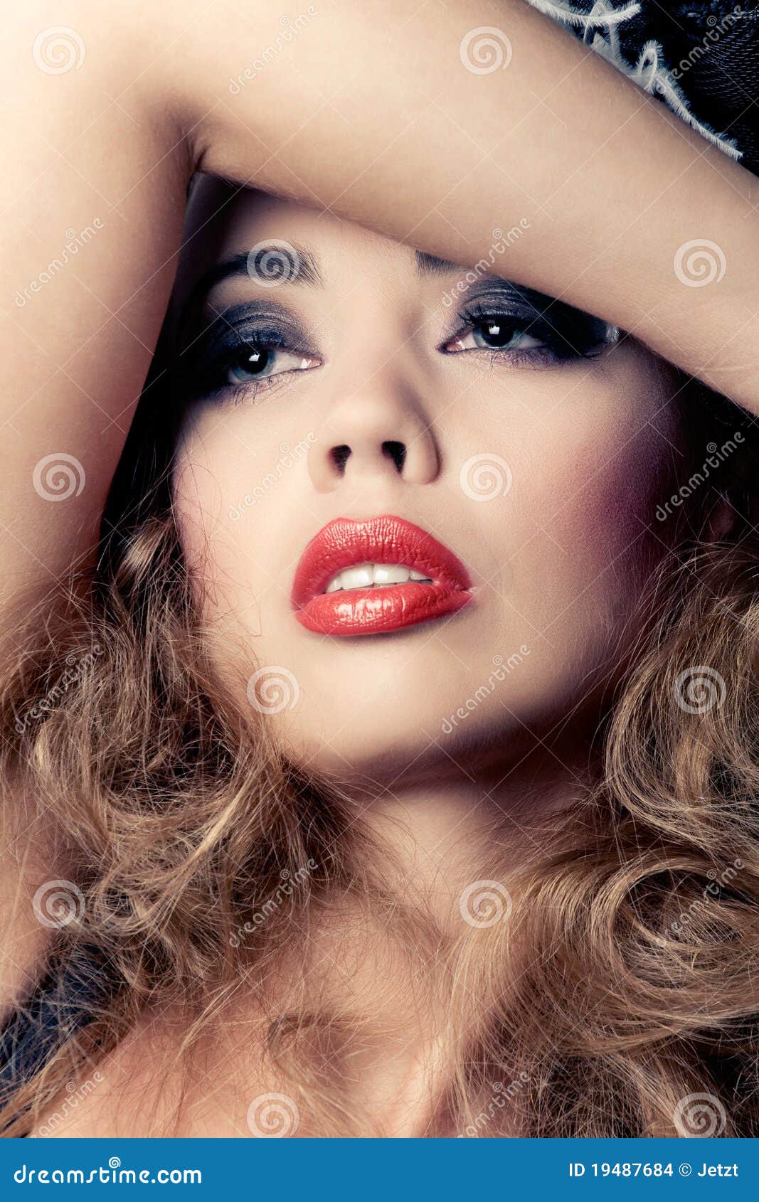 Beautiful Young Woman With Dark Eye Makeup Stock Photo 