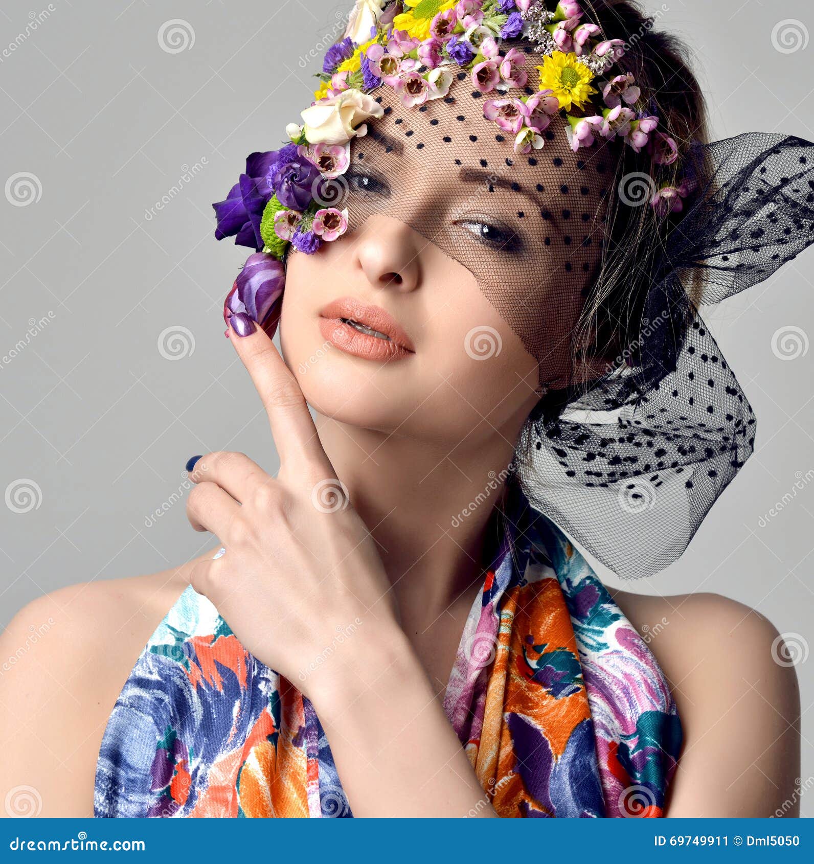 Beautiful Young Woman with Delicate Flowers in Their Hair Stock Image ...