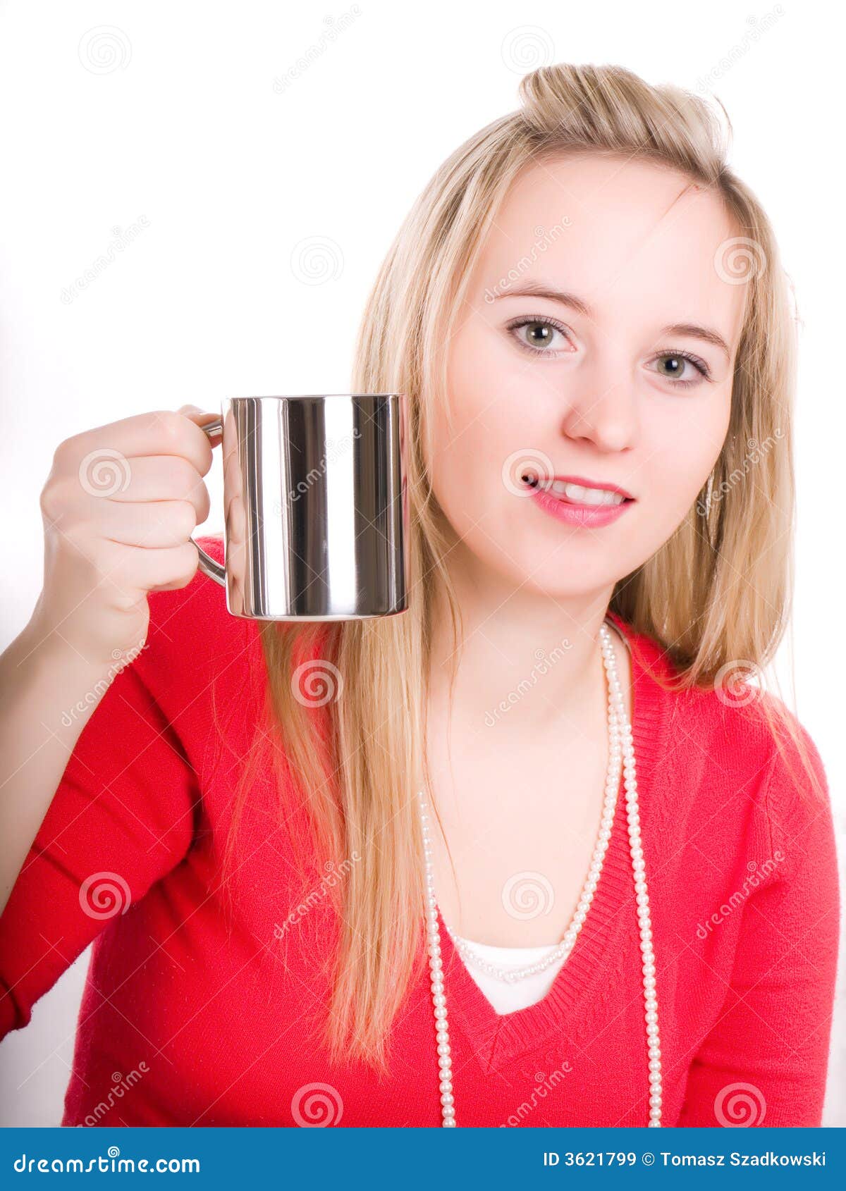 A Beautiful Young Woman Drinking a Hot Cup of Coff Stock Image - Image