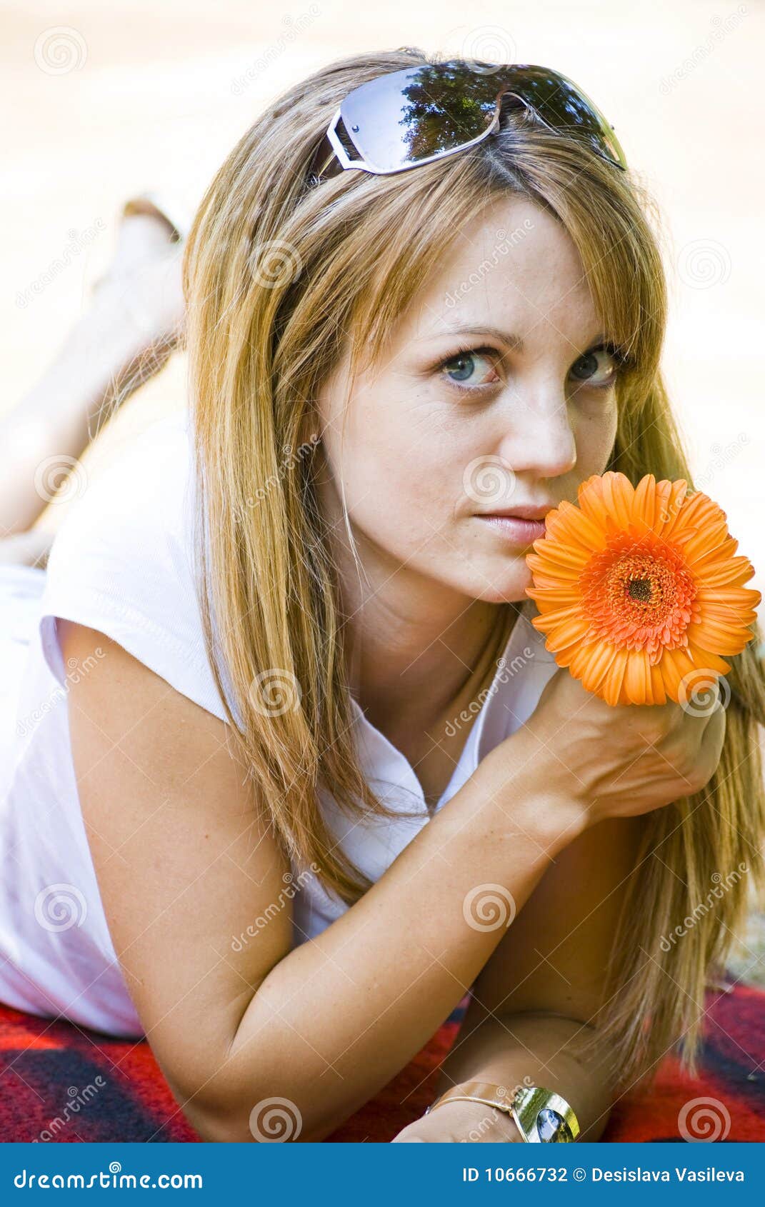 Beautiful Young Woman with Flower Stock Photo Image of hair, blue 10666732
